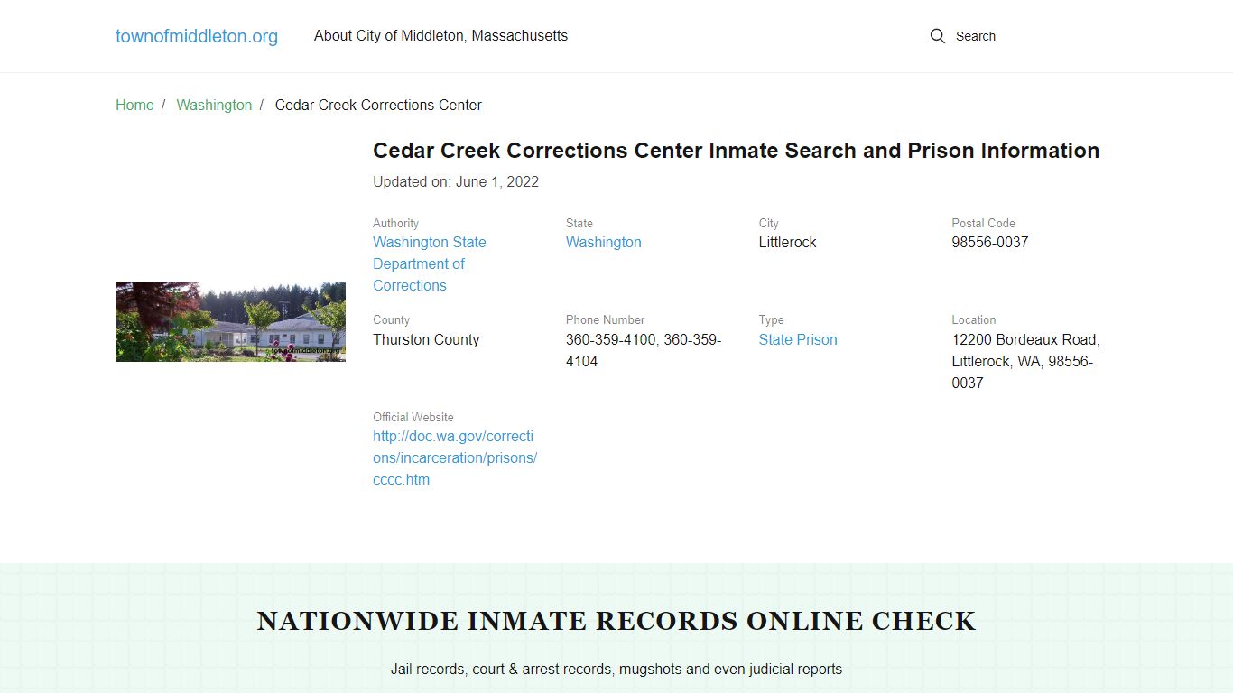 Cedar Creek Corrections Center Inmate Search, Visitation, Phone no ...