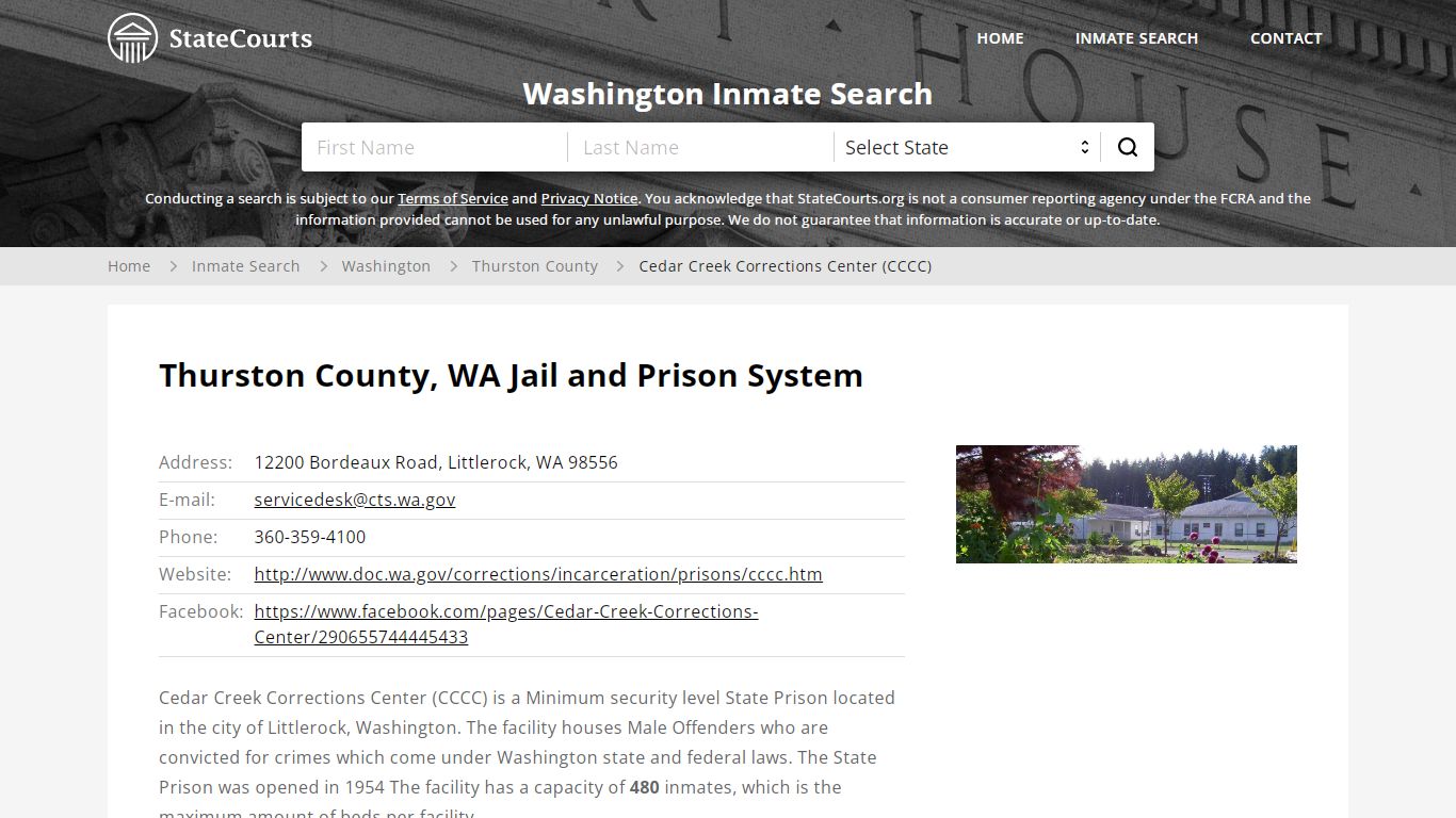 Cedar Creek Corrections Center (CCCC) Inmate Records Search, Washington ...