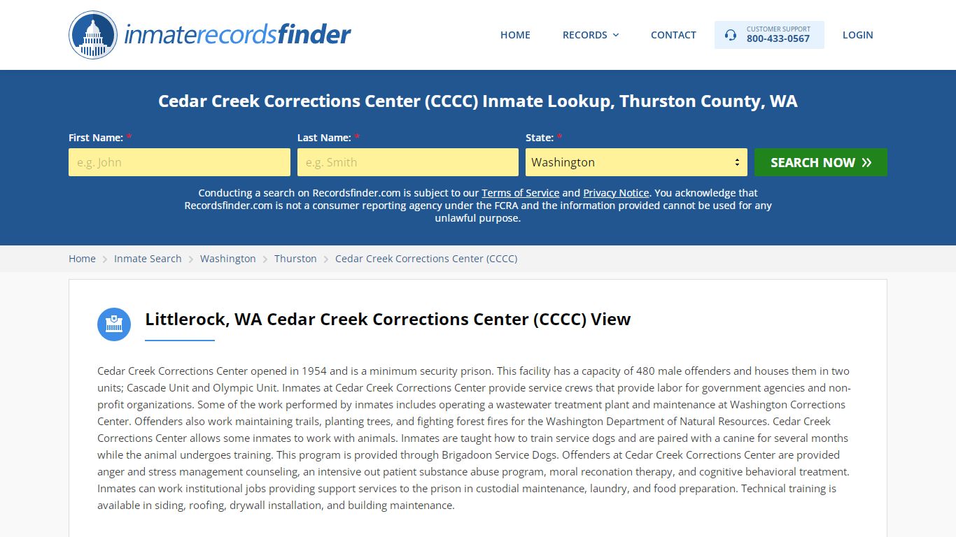 Cedar Creek Corrections Center (CCCC) Roster & Inmate Search, Thurston ...