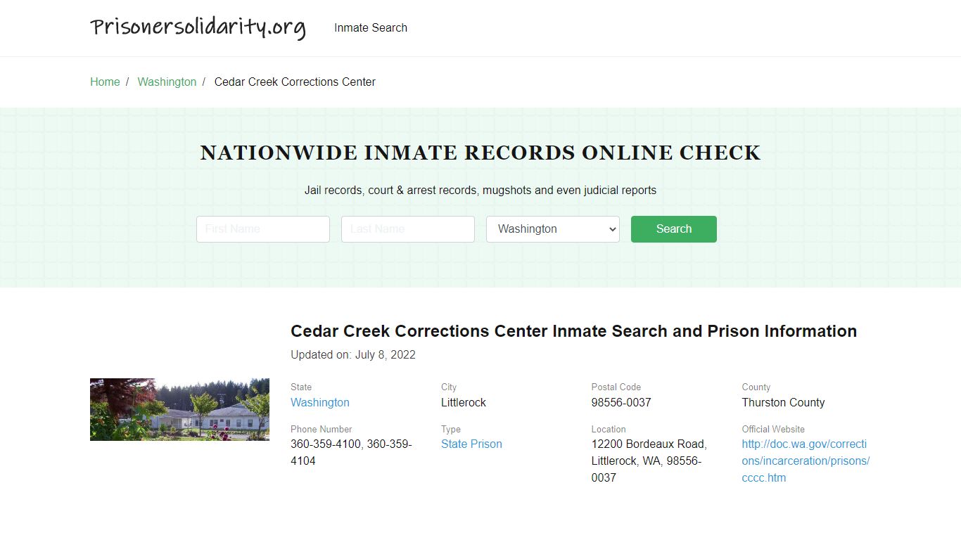 Cedar Creek Corrections Center Inmate Search, Visitation, Phone no ...