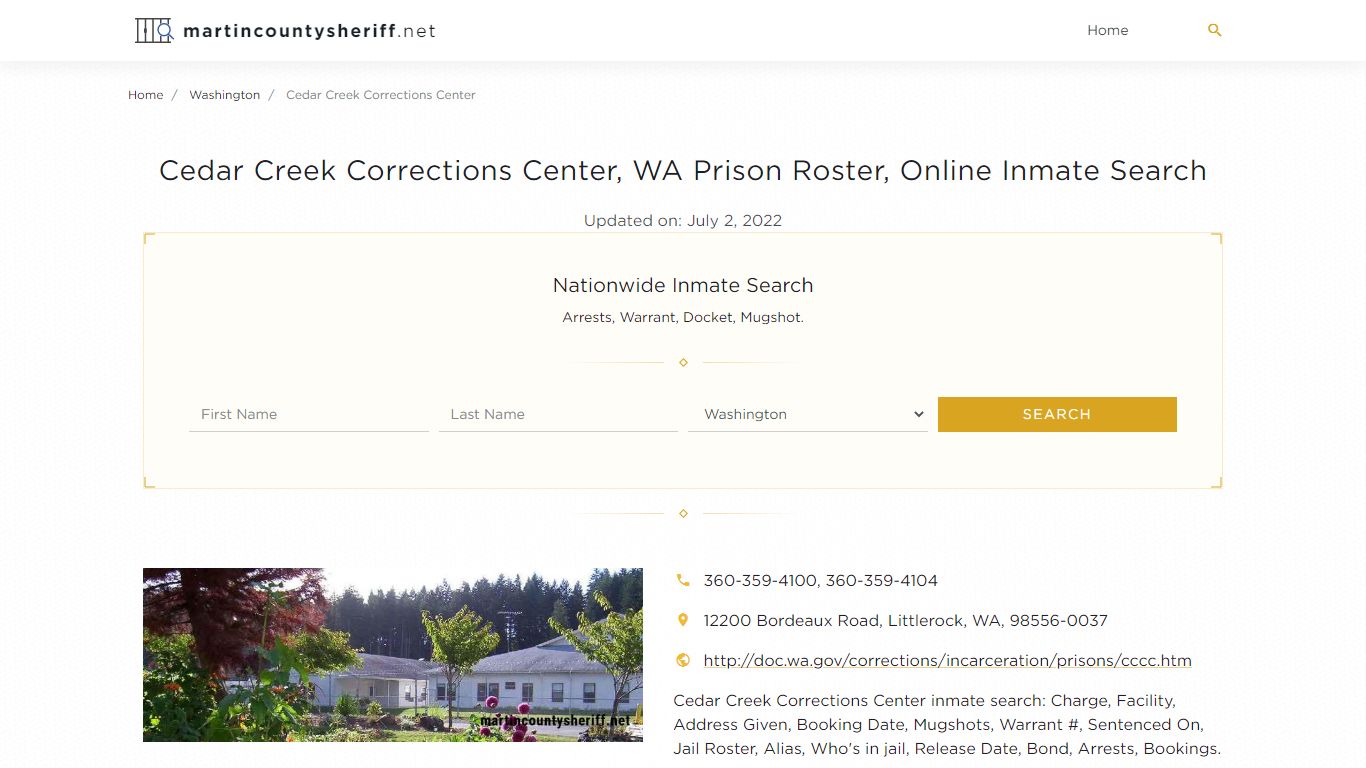 Cedar Creek Corrections Center, WA Prison Roster, Online Inmate Search ...